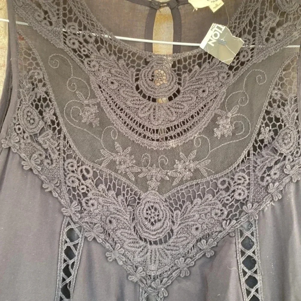 Entro Black Lace Sleeveless‎ Trapeze Swing Boho Dress